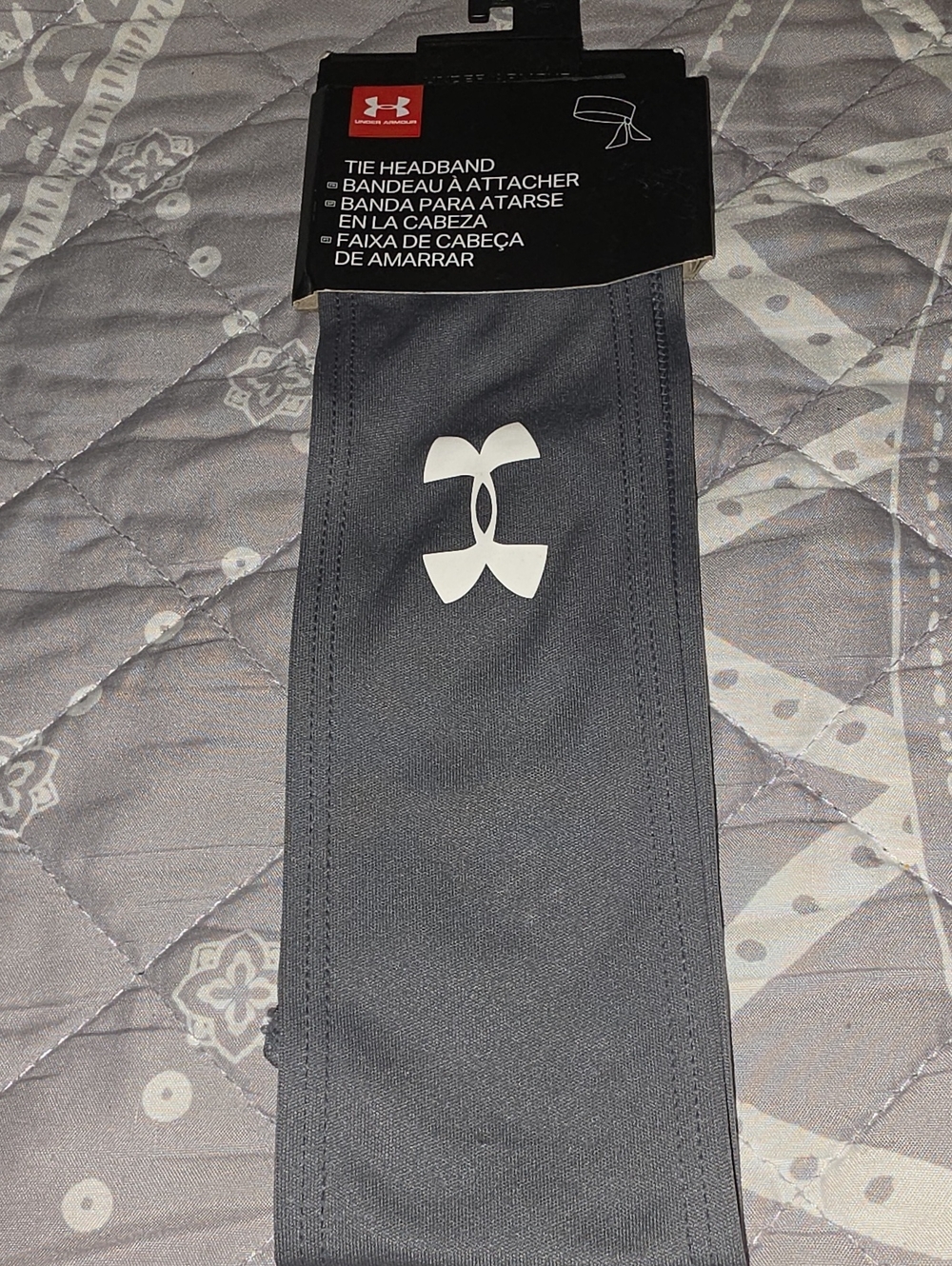 Under Armour Gray Men’s Tie Headband with White Logo